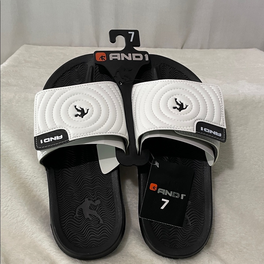 AND1 Black and White Slide Sandals